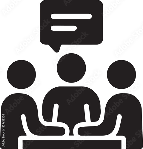 Minimal office teamwork icon showing collaboration, coordination, group work and communication in clean vector style.