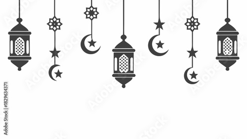 Hanging lanterns and crescent moons decoration design