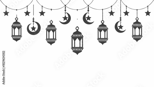 Black hanging lanterns moons and stars decoration art