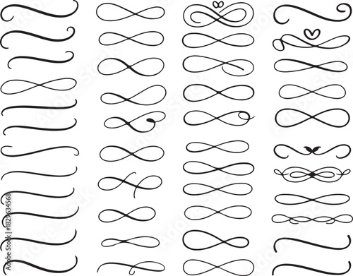 Set Of Swirls Flourishes Calligraphic Ornament Decorative Elements Isolated On Transparent Backdrop In Vector Style Elegant Line Art