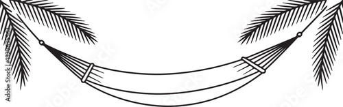 Hammock between palm tree vector illustration summer rest beach relax vacation travel tropical island holiday resort leisure drawing graphic