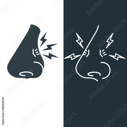 Flat vector icon set of two noses in side profile 