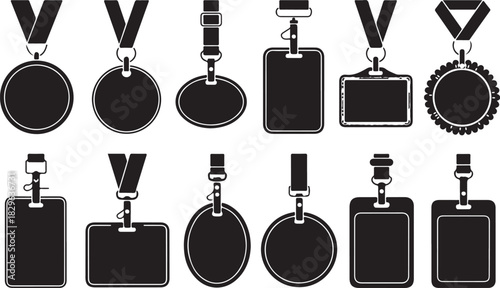 Set Of Id Badge Pass Identity Card Access Authorization Accreditation Symbol For Employee Conference And Events With Lanyard