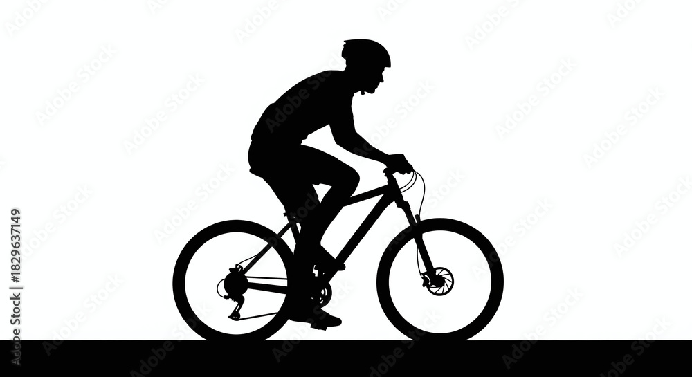 Fototapeta premium Cyclist silhouette riding bicycle with white bg.