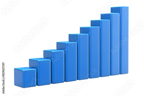 Blue 3D Growth Bar Chart Illustration.Png Isolated on transparent background.