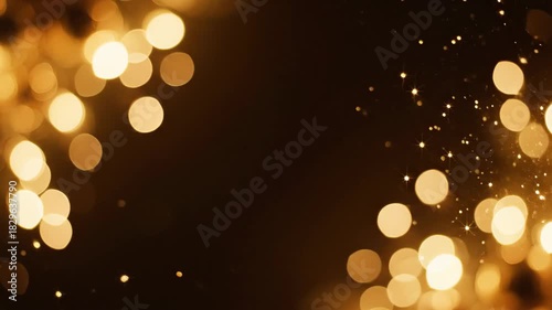 Elegant golden bokeh lights on a dark background, a glittering abstract frame perfect for festive holiday design projects