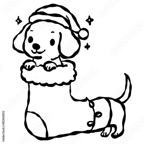 christmas dachshund in stocking cute puppy art festive winter illustration cozy holiday dog design kawaii style joyful merry season adorable character