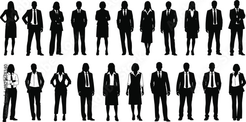 Large Business People Silhouettes Vector Set of Men and Women in Suits and Formal Attire, Representing Corporate Employees, Management, Professionals, and Office Staff