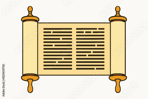 Ancient scroll with religious text and wooden rollers