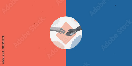Reaching hands on divided background symbolizing unity and cooperation