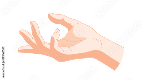 A stylized illustration of a human hand with fingers slightly curled and palm facing upwards, against a white background.