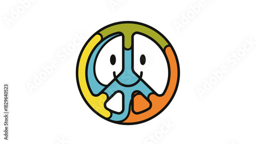 A vibrant and cheerful peace symbol with a smiley face, embodying happiness and global harmony.