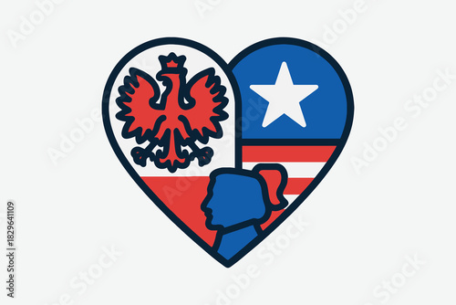 Free Download Heart shaped symbol with polish eagle and american flag elements - GFXLoad
