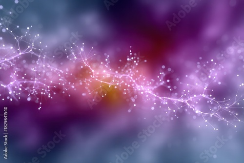 Abstract Molecular Network: A mesmerizing visualization of an intricate network of connected particles, rendered in vibrant hues against a gradient background.
