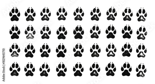 Set of black paw prints arranged in a grid pattern on a
