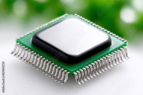 Microchip Close-Up: A sleek, modern microchip stands out, highlighting its intricate design and the essence of digital advancement.