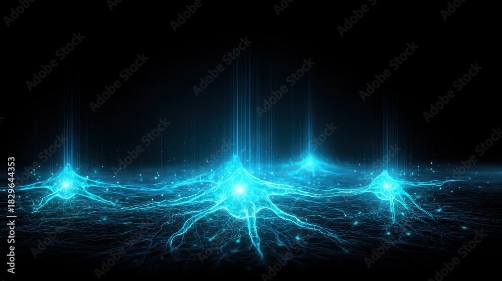 Fototapeta premium Enigmatic blue light pulsating across a deep black background creating an atmosphere of digital innovation and creativity