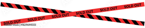 Two crossing red and black striped ribbons with the words sold out on a white background illustration , ribbons, stripes, tape