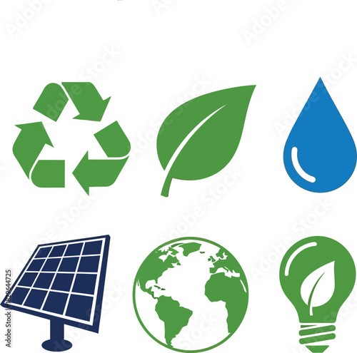 Eco friendly icons representing sustainability renewable energy and environmental conservation