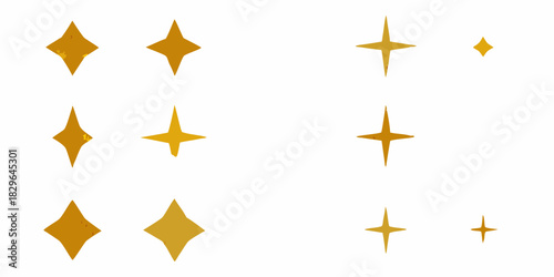 Golden star sparkle elements collection on white background for graphic design