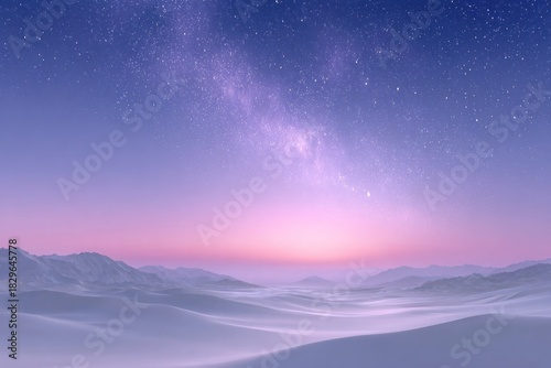 Celestial Panorama: A serene nightscape unfolds, with the Milky Way gracefully arching over a tranquil mountainous terrain.