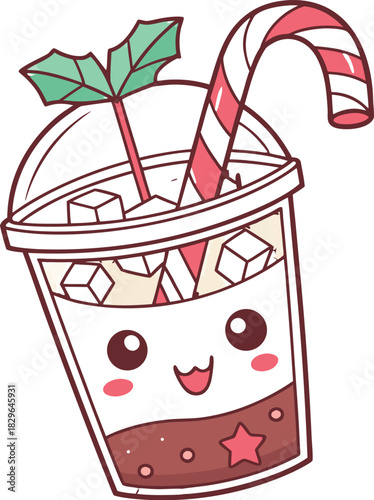 Cute winter drink with candy cane and holly, perfect for holiday promotions, sweet treats, and festive designs to brighten up your seasonal campaign