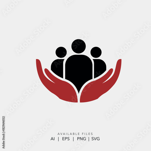 Community Care and Family Protection Logo, Abstract Hands Holding People Symbol