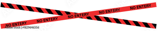 Two crossed red and black striped ribbons with the words no entry on a white background in a diagonal pattern , ribbons, stripes, tape