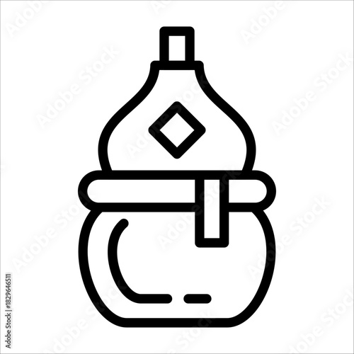 a Chinese classic ceramic pot icon with black single line style for design element or coloring book element