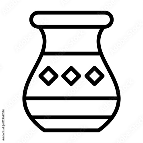 a Chinese classic vase icon with black single line style for design element or coloring book element