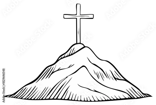 Illustration of a cross on a hill, religious symbol
