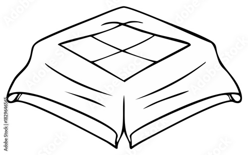 Hand drawn illustration of a cloth with a square pattern draped over a box