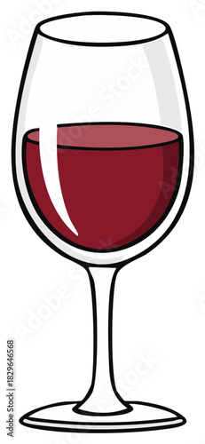Stylized cartoon illustration of a glass of red wine for celebration and beverage concepts