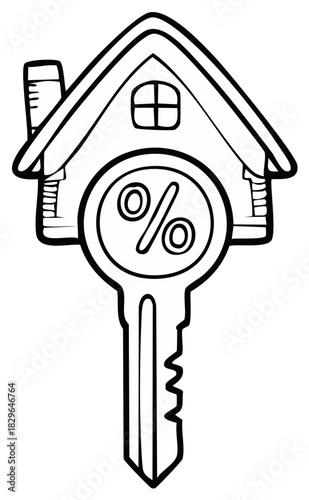 House Shaped Key with Percentage Sign for Mortgage Rates and Real Estate Investment