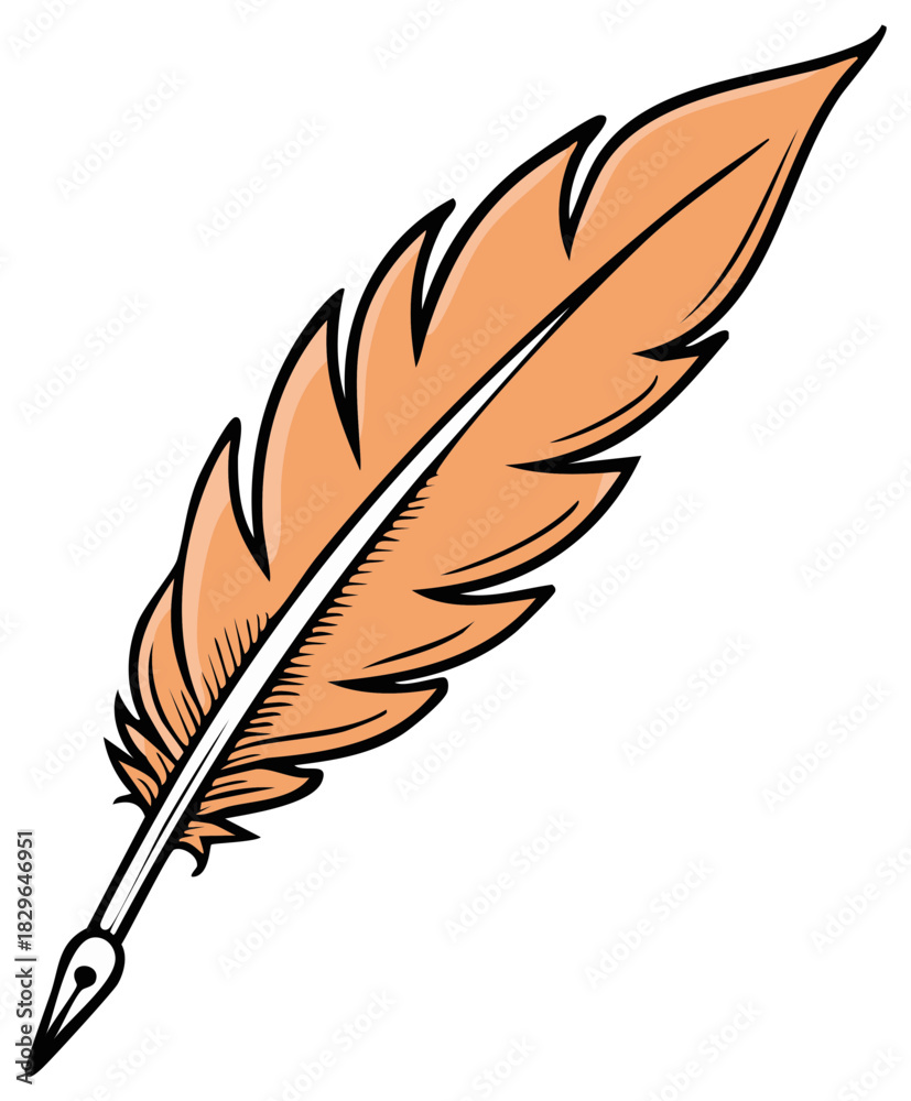 Fototapeta premium Elegant orange feather quill pen illustration for classic writing and calligraphy