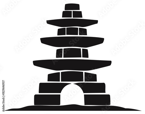 Black stylized Inukshuk icon traditional Inuit stone cairn symbol of guidance