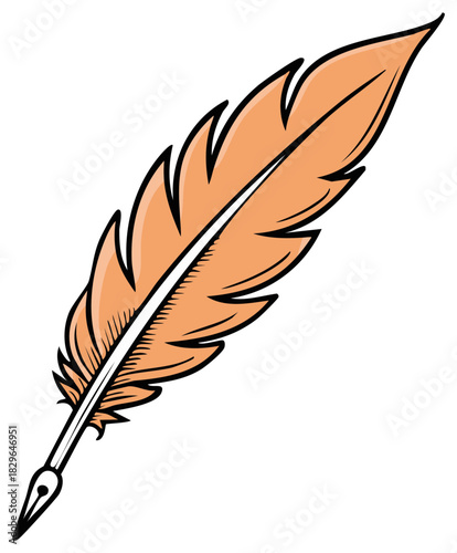 Elegant orange feather quill pen illustration for classic writing and calligraphy