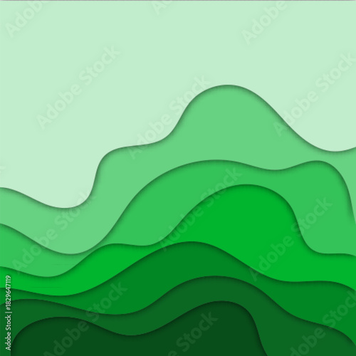 Fashion green poster paper cut wave luxury design background. Vector illustration vogue drape banner. eps 10