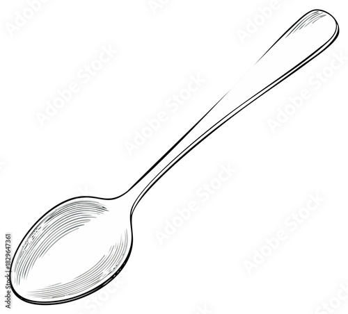 Artistic Spoon Illustration in Line Art Style, Kitchenware and Dining Item Depiction, Cutlery Drawing for Menu and Food Design