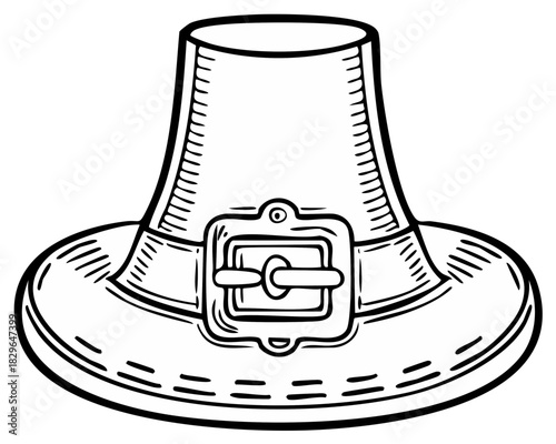 Traditional pilgrim hat with buckle illustration for Thanksgiving or colonial history themes