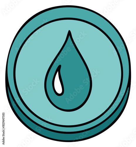 Teal circle with a stylized water drop inside representing purity and hydration