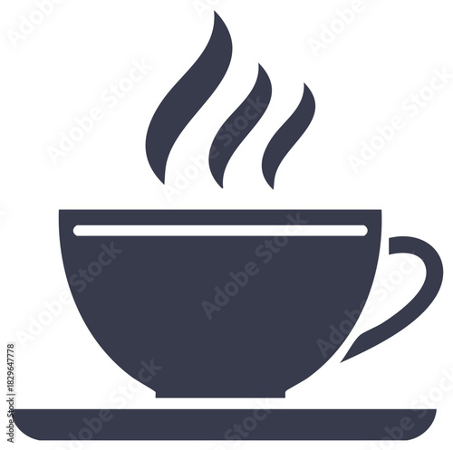 Simple Hot Coffee Cup Icon with Steam on Saucer Flat Vector Graphic