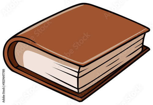 Closed Book with Brown Cover and Blank Pages Book Illustration Style