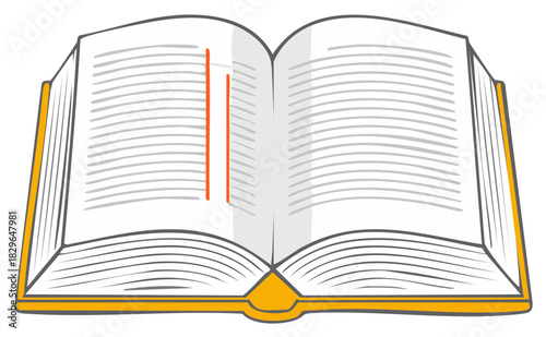 Open hardback book with orange spine and two red lines marking text