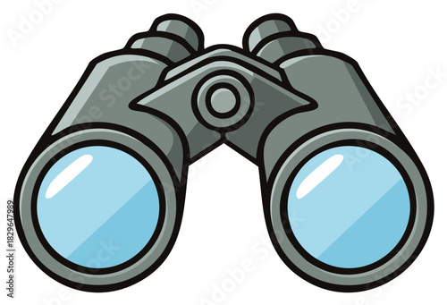 Illustration of Grey Binoculars with Blue Lenses for Observation