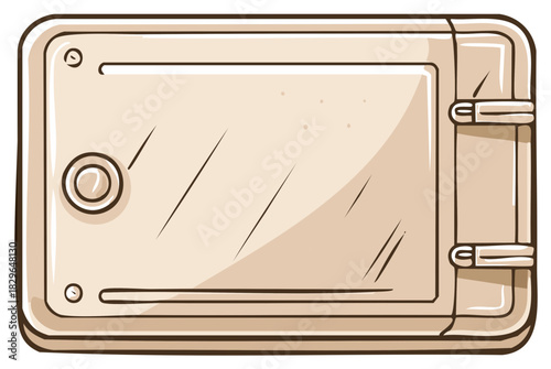 Cute Vintage Beige Oven Door Illustration with Button Handle and Door Hinge Fastener