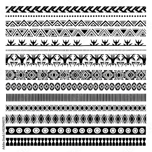Intricate black and white geometric patterns with various shapes and designs