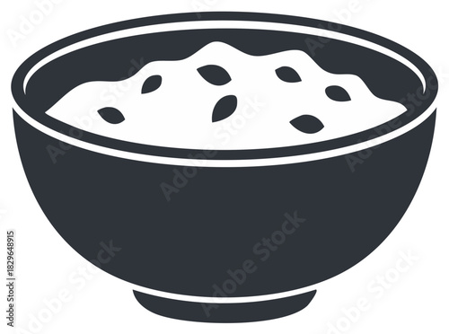 Stylized Dark Bowl Filled with Grains and Seeds, Simple Icon Design