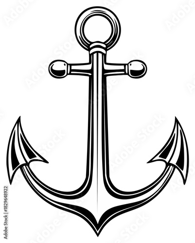 Vintage marine anchor drawing in black and white, depicting a timeless symbol of safe harbor and ocean voyages.