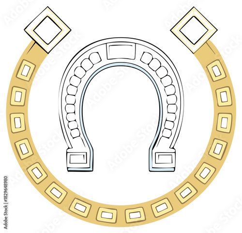 Decorative Horseshoe Symbol with Ornamented Circle Outline